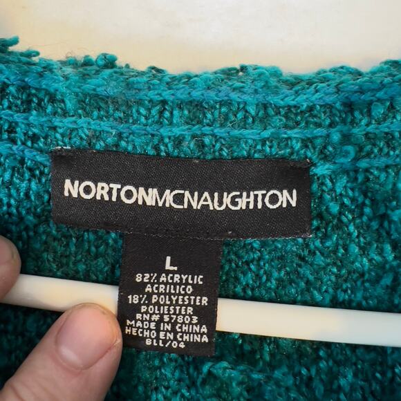 Norton McNaughton Sweater Woman's Large Green Fluffly Fringe Collar Long Sleeve - Picture 10 of 11